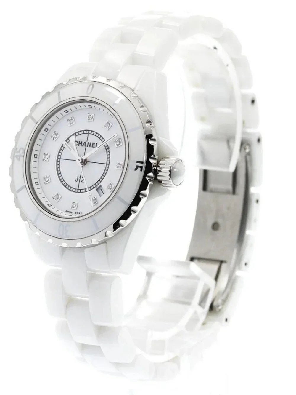 CHANEL J12 H1628 White ceramic 12P diamond white Dial Quartz Ladies Watch_933539